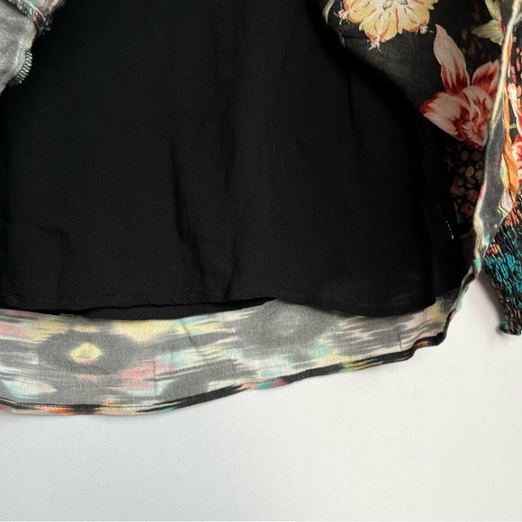 John Mark Top Sz L Mixed Print Animal Print Blouse Floral Tassel Shirring Artsy - Picture 14 of 14